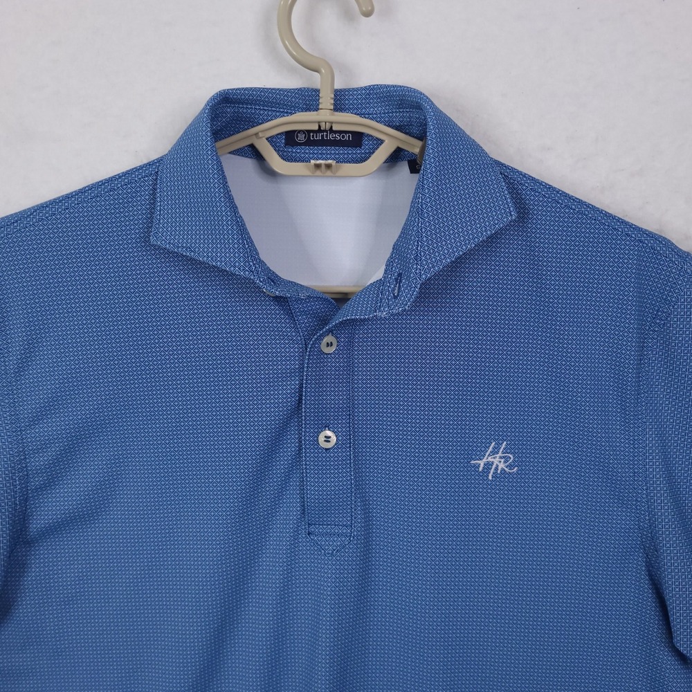 Turtleson Polo Shirt Mens Small Blue Geometric Print MTK0145 Performance Golf